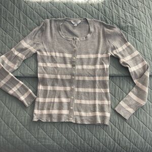 Time and Tru Gray and Cream Striped Cardigan
